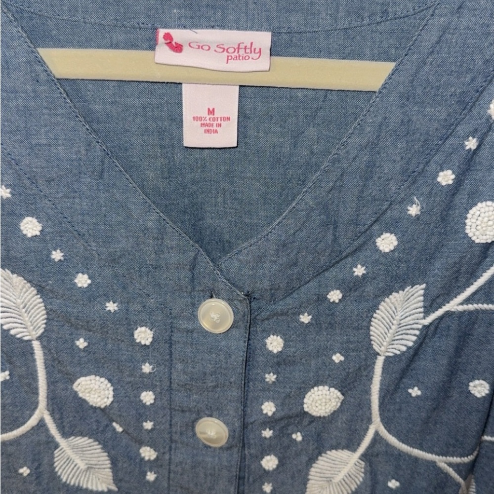Embroidered Blue Button-Up Dress - Picture 2 of 4
